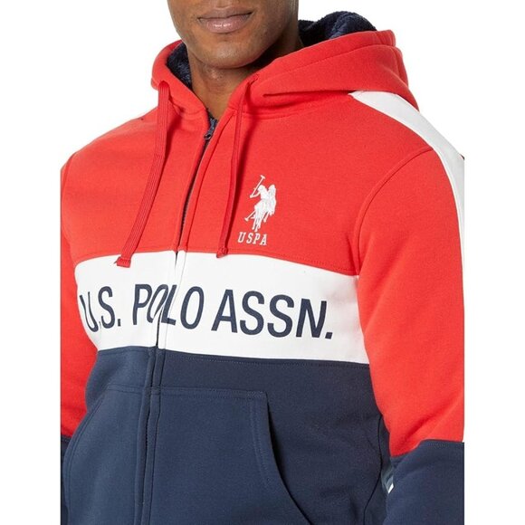 U.S. POLO ASSN. Men's Wordmark Pullover Hoodie Stretch Sz L Red Blue Long Sleeve - Picture 3 of 15